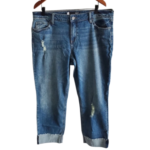Kut From The Kloth Distressed Cuffed Boyfriend Jeans Size 16 - Picture 1 of 6